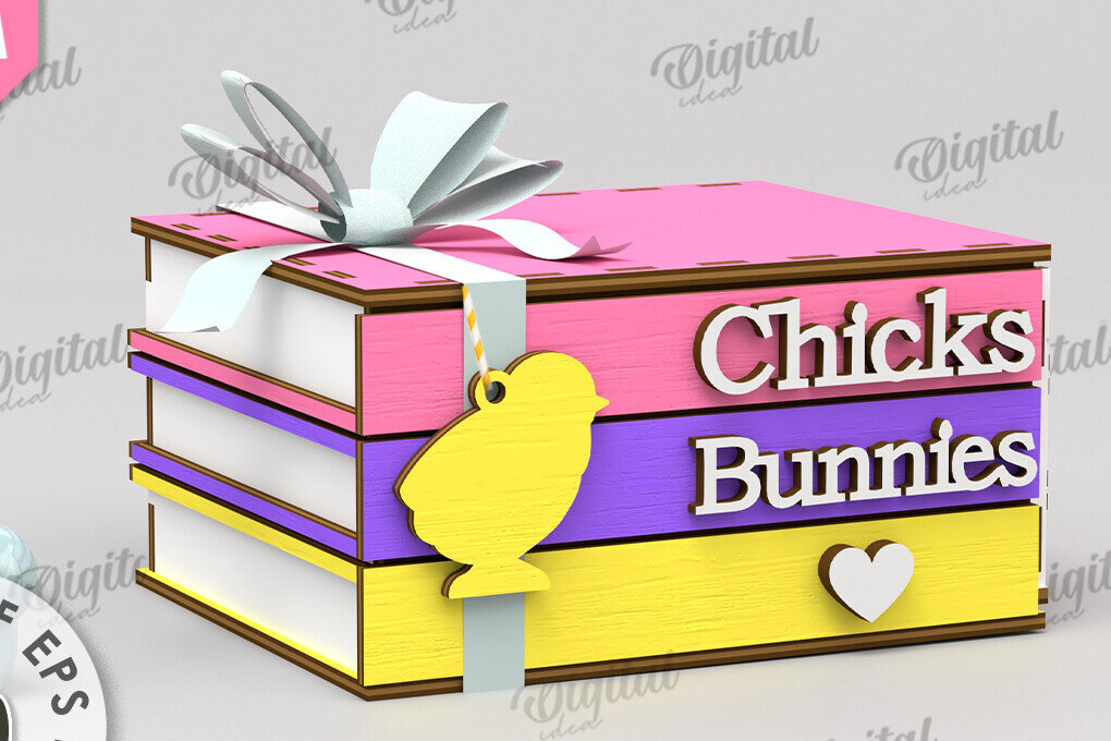 Σετ των 2 Intra απο ξύλο plywood 3mm-4mm πάχος Τρισδιάστατο πασχαλινό κουτί με λέιζερ. Στοιβαγμένα βιβλία Δίασταση 15x15 cm INTRAFABR-116496151