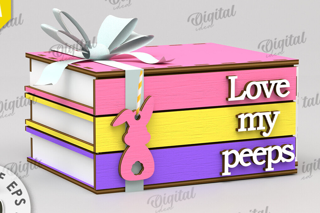 Σετ των 2 Intra απο ξύλο plywood 3mm-4mm πάχος Τρισδιάστατο πασχαλινό κουτί με λέιζερ. Στοιβαγμένα βιβλία Δίασταση 15x15 cm INTRAFABR-116495265