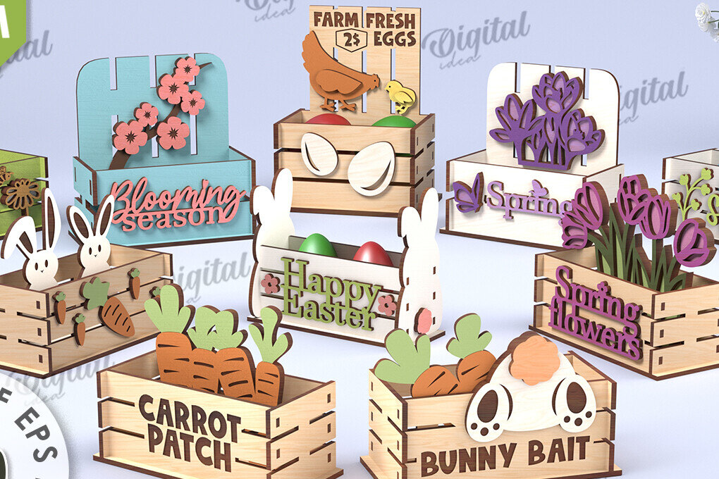 Σετ των 2 Intra απο ξύλο plywood 3mm-4mm πάχος κοπής με λέιζερ τρισδιάστατα πασχαλινά κουτιά Δίασταση 15x15 cm INTRAFABR-116735935