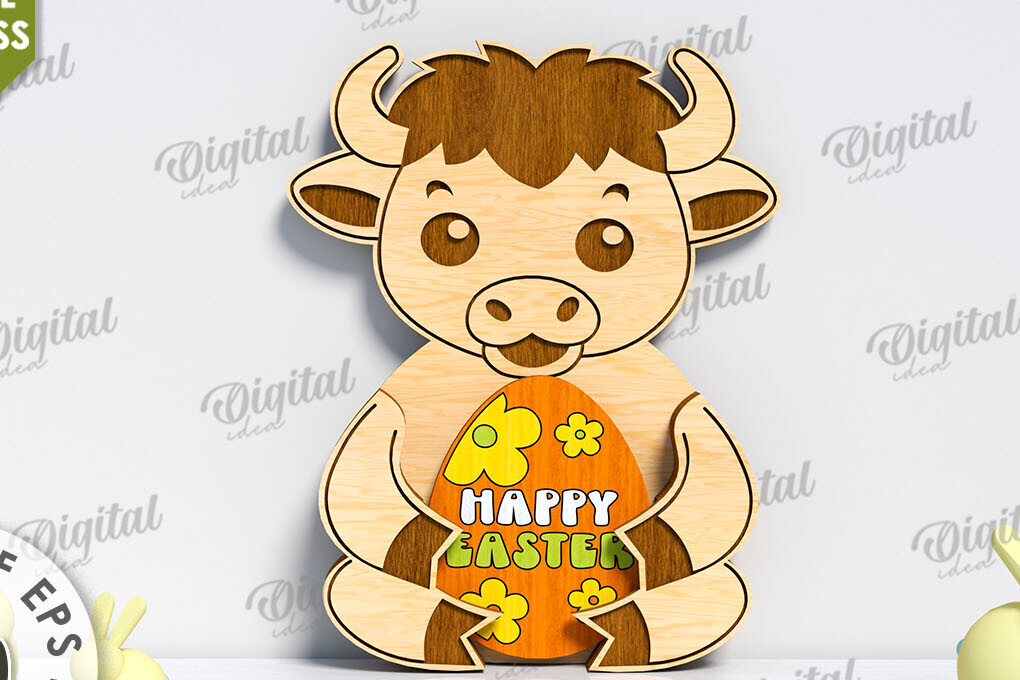 Σετ των 2 Intra απο ξύλο plywood 3mm-4mm πάχος Τρισδιάστατη Πασχαλινό Ταύρο. Πασχαλινή διακόσμηση Δίασταση 15x15 cm INTRAFABR-117700747