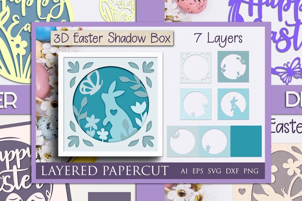 Σετ των 2 Intra απο ξύλο plywood 3mm-4mm πάχος πασχαλινών καρτών λαγουδάκι 3d, Layered Δίασταση 15x15 cm INTRAFABR-114757741