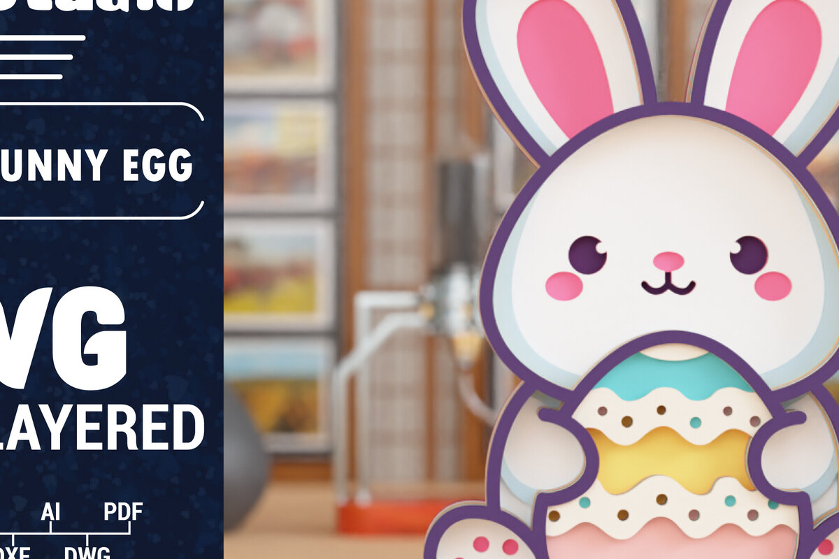 Σετ των 2 Intra απο ξύλο plywood 3mm-4mm πάχος 3D Πασχαλινό λαγουδάκι με πολυστρωματικό χαρτί κοπής Δίασταση 1500x1500 cm INTRAFABR-117897345