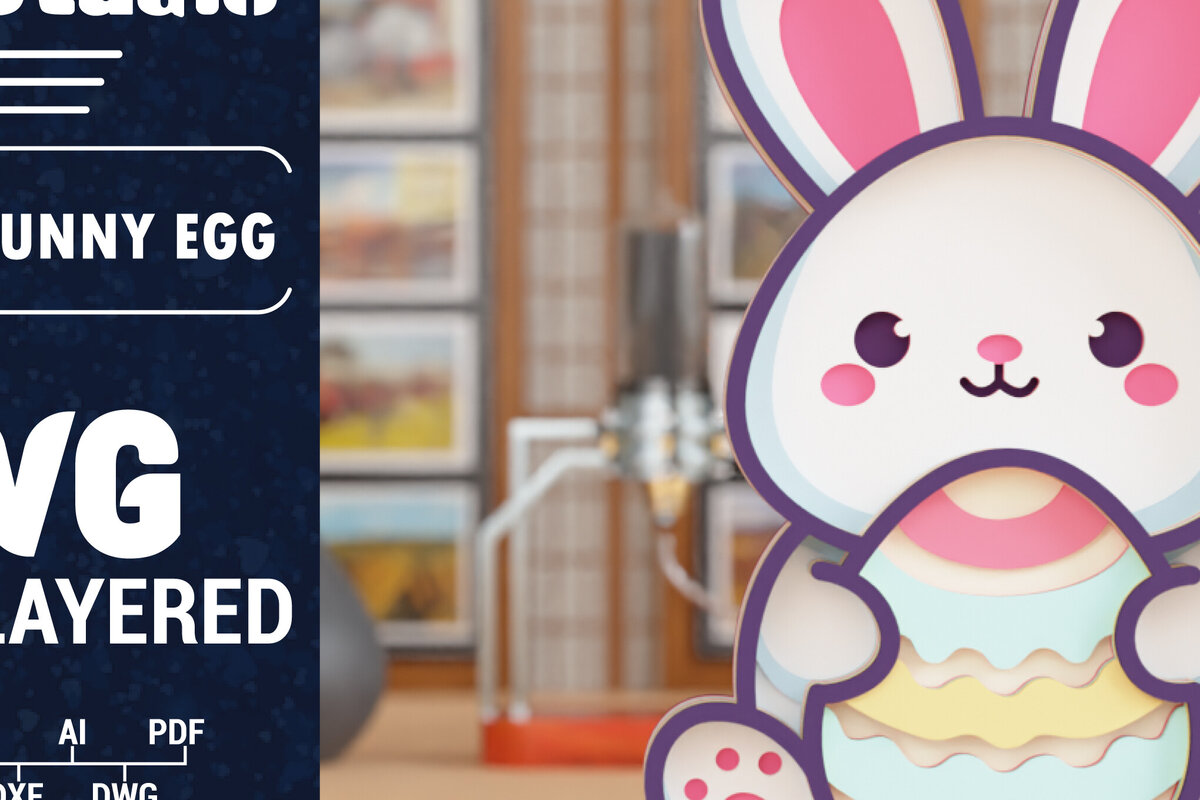 Σετ των 2 Intra απο ξύλο plywood 3mm-4mm πάχος 3D Πασχαλινό λαγουδάκι με πολυστρωματικό χαρτί κοπής Δίασταση 1500x1500 cm INTRAFABR-117897348