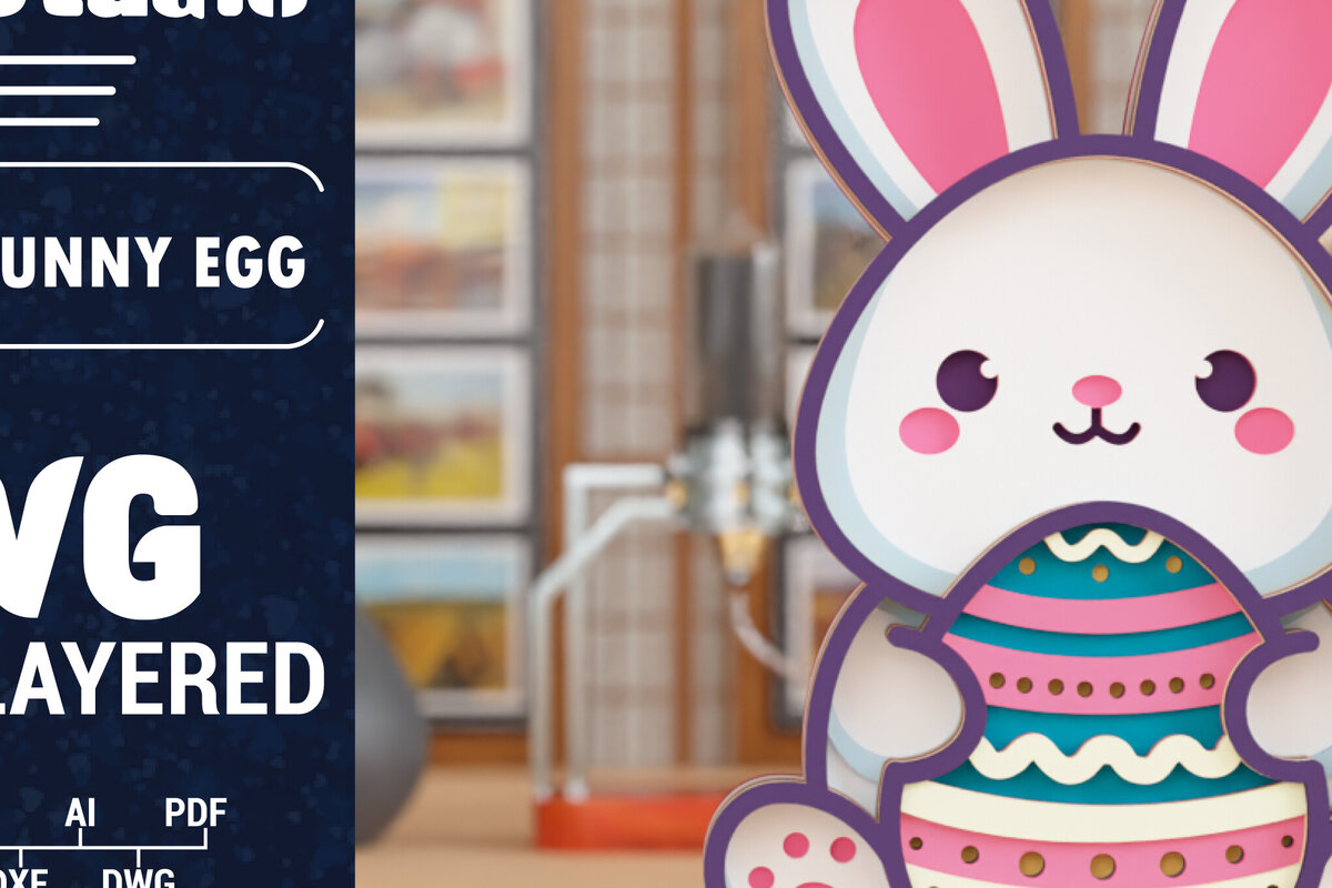 Σετ των 2 Intra απο ξύλο plywood 3mm-4mm πάχος 3D Πασχαλινό λαγουδάκι με πολυστρωματικό χαρτί κοπής Δίασταση 1500x1500 cm INTRAFABR-117949714