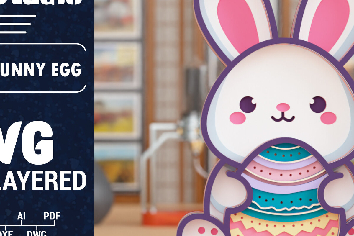 Σετ των 2 Intra απο ξύλο plywood 3mm-4mm πάχος 3D Πασχαλινό λαγουδάκι με πολυστρωματικό χαρτί κοπής Δίασταση 1500x1500 cm INTRAFABR-117949734