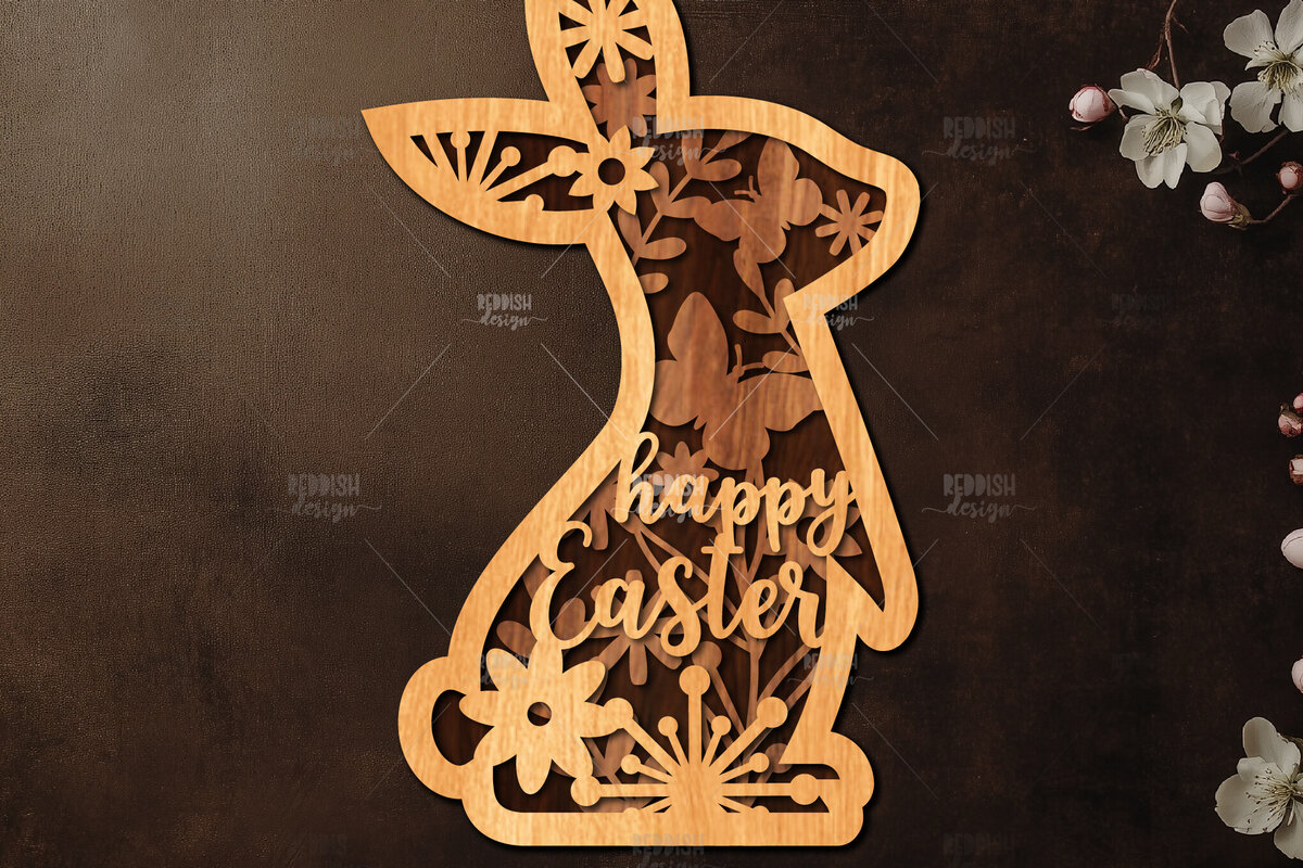 Σετ των 2 Intra απο ξύλο plywood 3mm-4mm πάχος Τρισδιάστατη Πασχαλινό λαγουδάκι Δίασταση 15x15 cm INTRAFABR-116455684