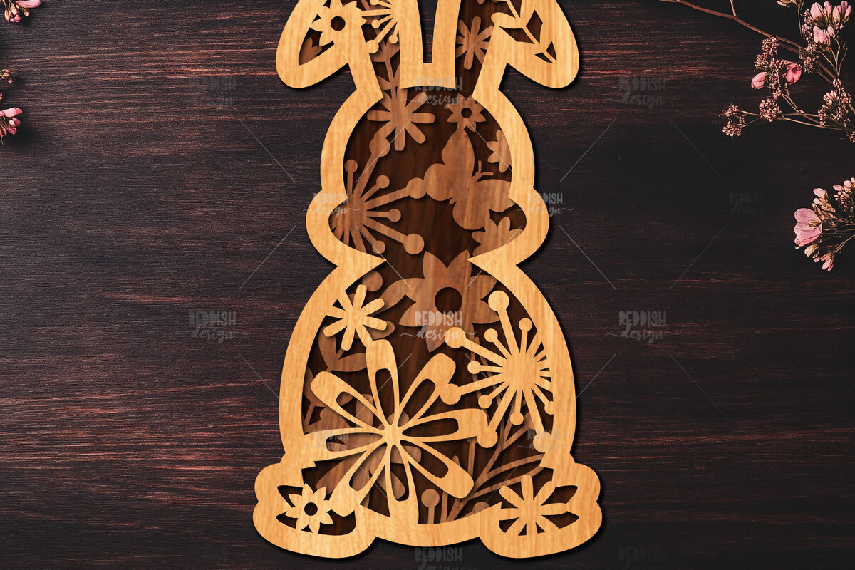 Σετ των 2 Intra απο ξύλο plywood 3mm-4mm πάχος Τρισδιάστατη Πασχαλινό λαγουδάκι Δίασταση 15x15 cm INTRAFABR-116455694