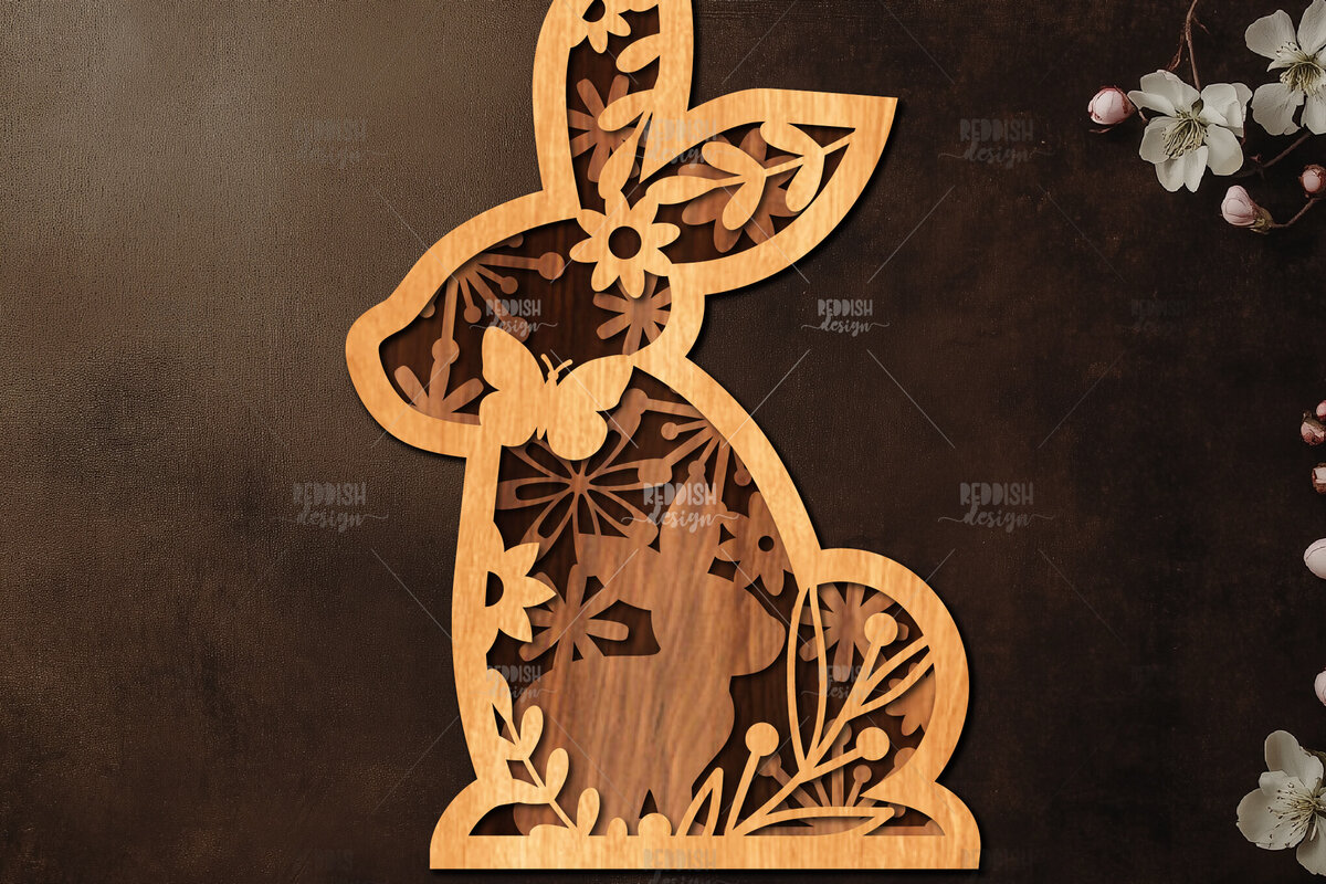 Σετ των 2 Intra απο ξύλο plywood 3mm-4mm πάχος Τρισδιάστατη Πασχαλινό λαγουδάκι Δίασταση 15x15 cm INTRAFABR-116455712