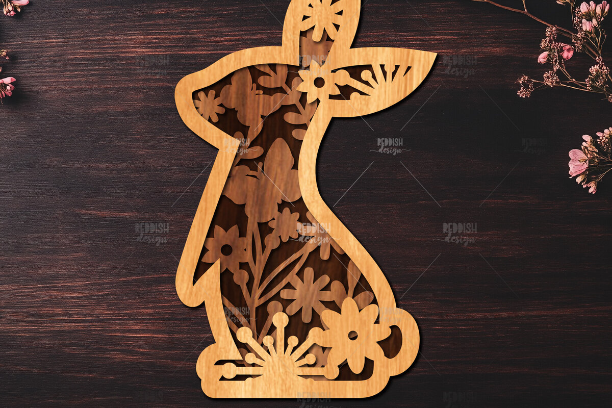 Σετ των 2 Intra απο ξύλο plywood 3mm-4mm πάχος Τρισδιάστατη Πασχαλινό λαγουδάκι Δίασταση 15x15 cm INTRAFABR-116455720