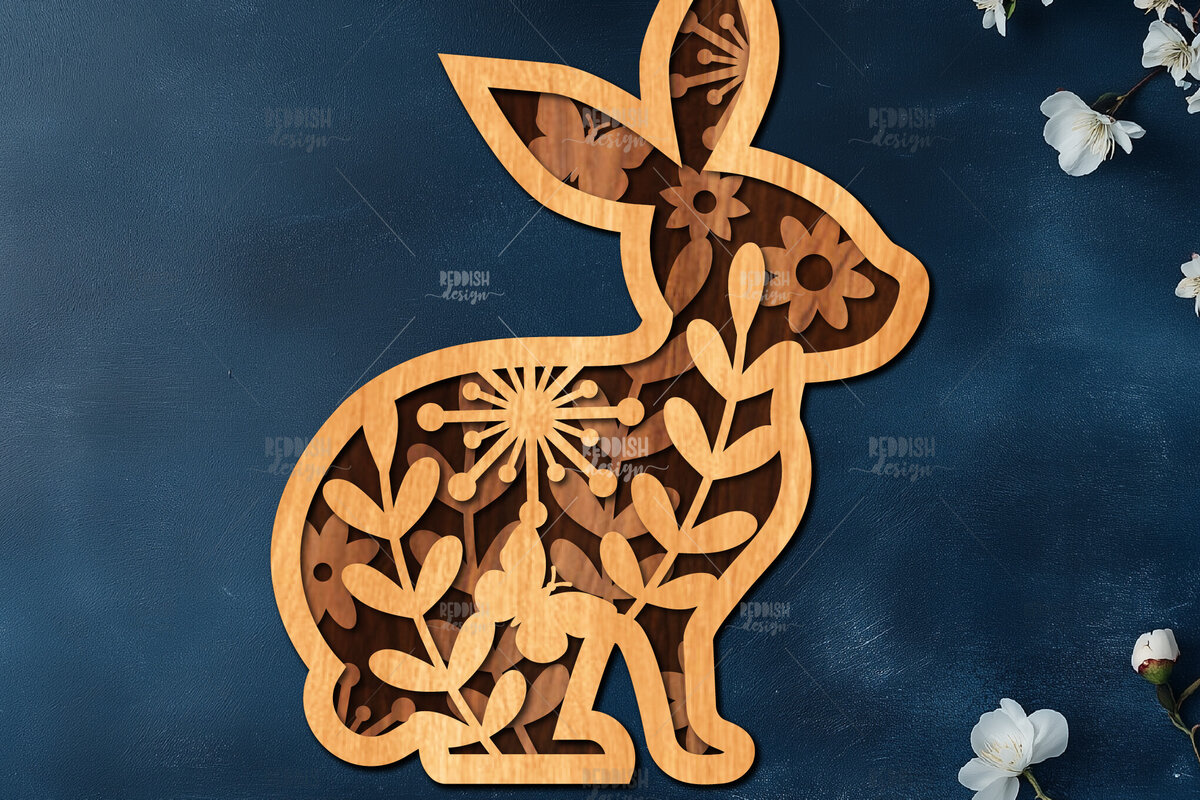 Σετ των 2 Intra απο ξύλο plywood 3mm-4mm πάχος Τρισδιάστατη Πασχαλινό λαγουδάκι Δίασταση 15x15 cm INTRAFABR-116455744