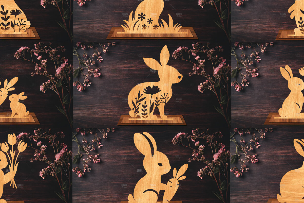 Σετ των 3 Intra απο ξύλο plywood 3mm-4mm πάχος Τρισδιάστατη για πασχαλινό λαγουδάκι Δίασταση 15x15 cm INTRAFABR-116668873