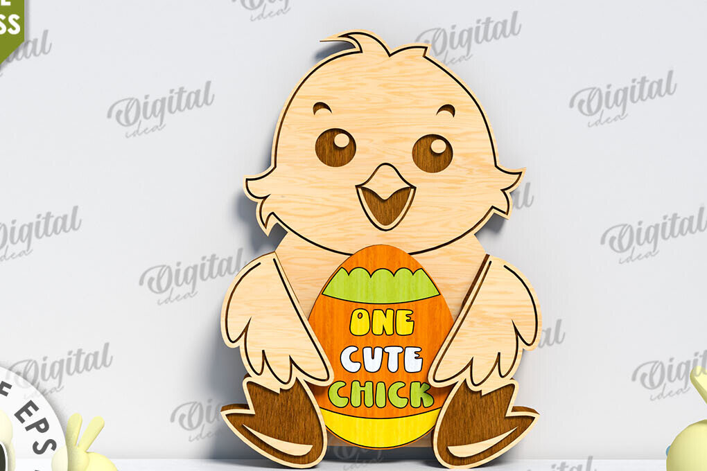 Σετ των 2 Intra απο ξύλο plywood 3mm-4mm πάχος 3D Πασχαλινό Κοτόπουλο . Πασχαλινή διακόσμηση Δίασταση 15x15 cm INTRAFABR-117700828