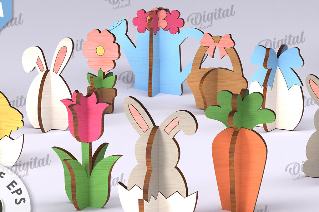 Σετ των 2 Intra απο ξύλο plywood 3mm-4mm πάχος 3D πασχαλινής διακόσμησης Δίασταση 15x15 cm INTRAFABR-117797808