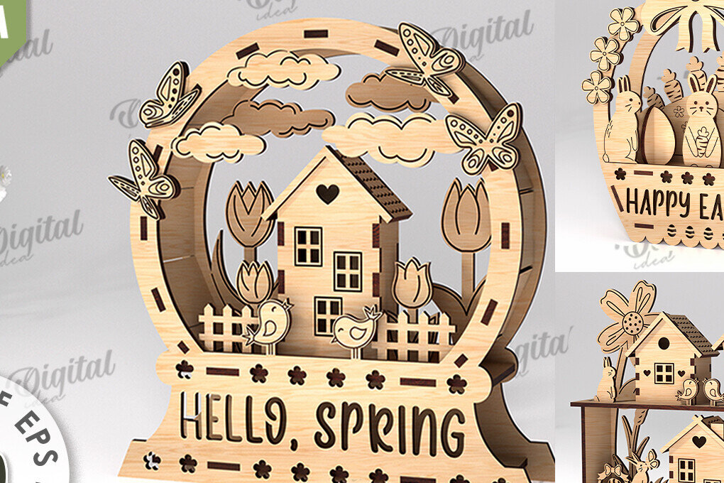 Σετ των 2 Intra απο ξύλο plywood 3mm-4mm πάχος 3D πασχαλινής διακόσμησης Δίασταση 15x15 cm INTRAFABR-115294281