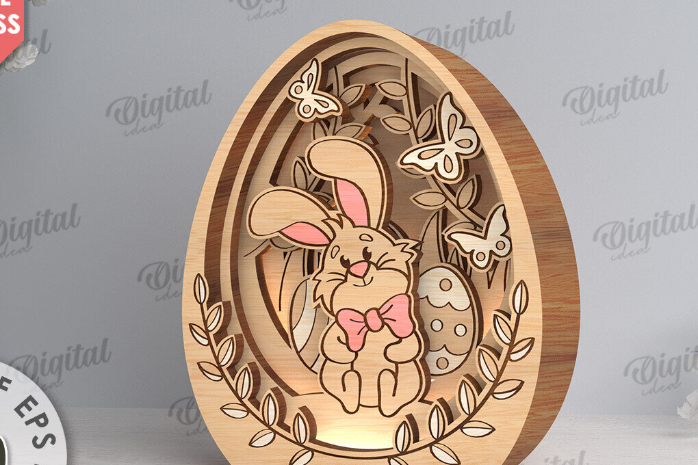 Σετ των 2 Intra απο ξύλο plywood 3mm-4mm πάχος Τρισδιάστατη πασχαλινή διακόσμηση με λέιζερ. Πασχαλινό αυγό Δίασταση 15x15 cm INTRAFABR-117788796