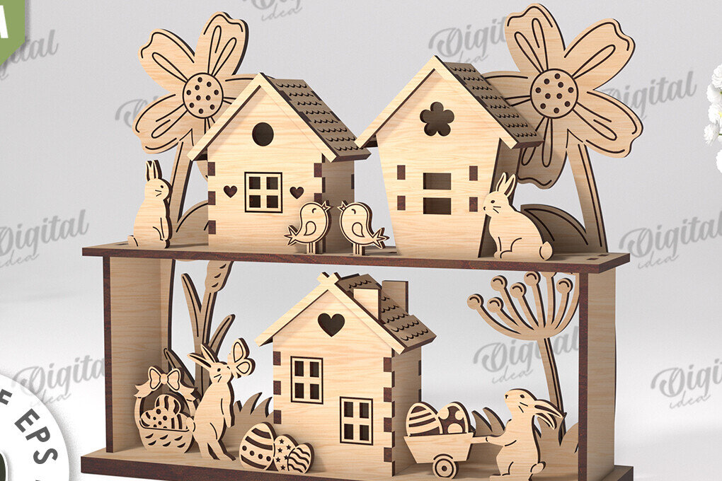 Σετ των 2 Intra απο ξύλο plywood 3mm-4mm πάχος Τρισδιάστατη πασχαλινή διακόσμηση με λέιζερ. Πασχαλινό περίπτερο Δίασταση 15x15 cm INTRAFABR-115232770