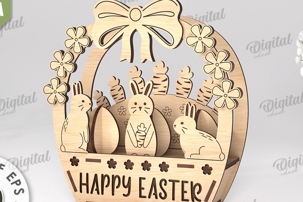 Σετ των 2 Intra απο ξύλο plywood 3mm-4mm πάχος Τρισδιάστατη πασχαλινή διακόσμηση με λέιζερ. Πασχαλινό περίπτερο Δίασταση 15x15 cm INTRAFABR-115232696