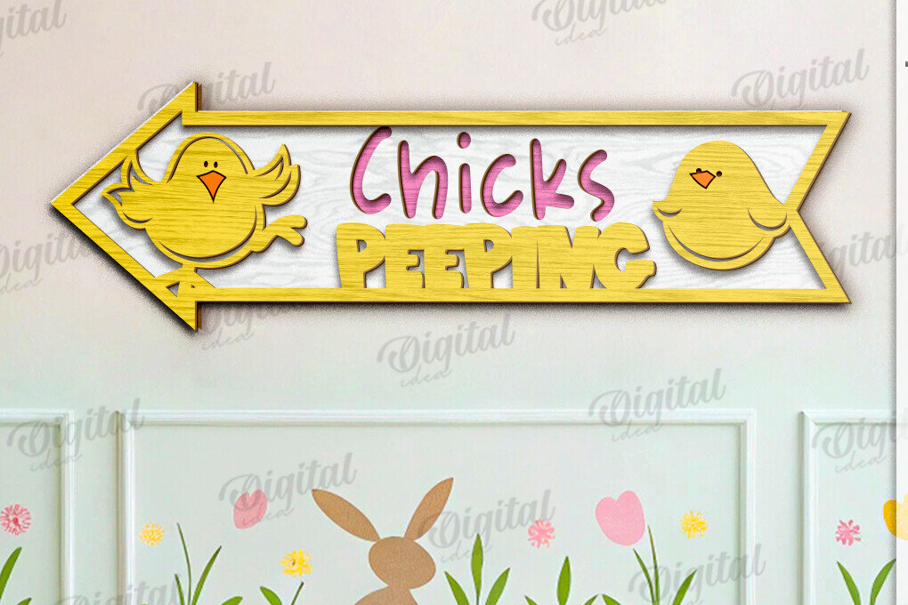 Σετ των 2 Intra απο ξύλο plywood 3mm-4mm πάχος τρισδιάστατης πασχαλινής κατευθυντικής πινακίδας Δίασταση 15x15 cm INTRAFABR-118208339