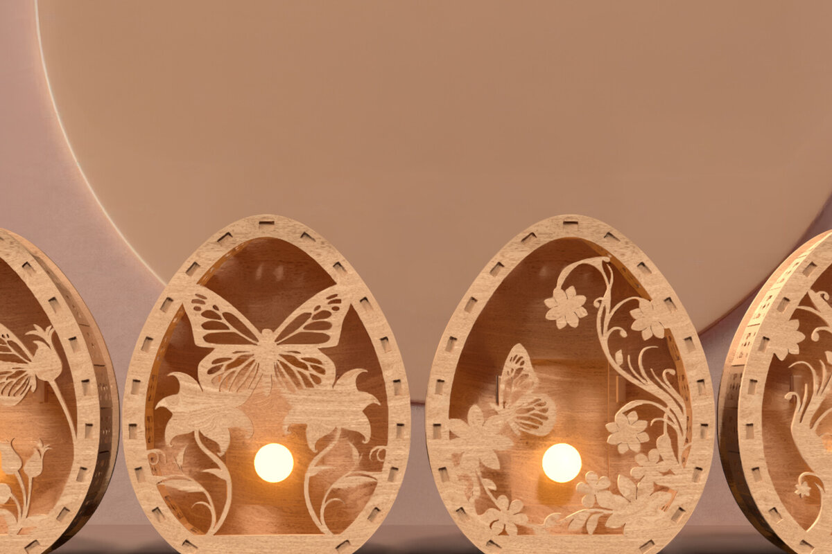 Σετ των 2 Intra απο ξύλο plywood 3mm-4mm πάχος 3D Πασχαλινό Φανάρι | κοπής με λέιζερ Δίασταση 15x15 cm INTRAFABR-117629885