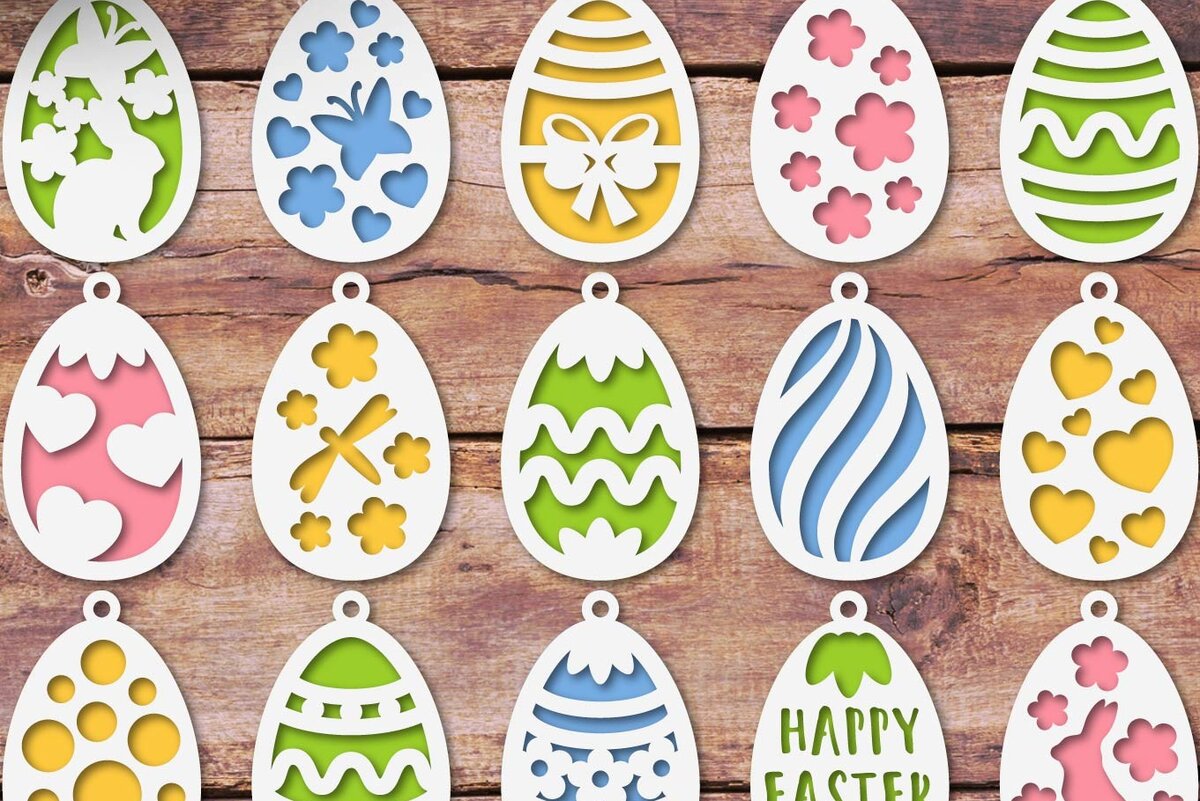 Σετ των 2 Intra απο ξύλο plywood 3mm-4mm πάχος Τρισδιάστατη πασχαλινών αυγών, χάρτινα κομμένα Δίασταση 15x15 cm INTRAFABR-62958742