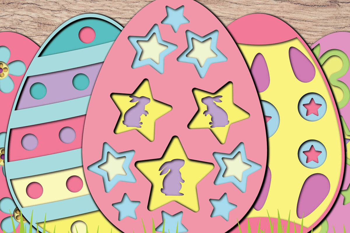 Σετ των 2 Intra απο ξύλο plywood 3mm-4mm πάχος 3D Πασχαλινό αυγό πολλαπλών στρώσεων PaperCut Δίασταση 1200x1200 cm INTRAFABR-62111646