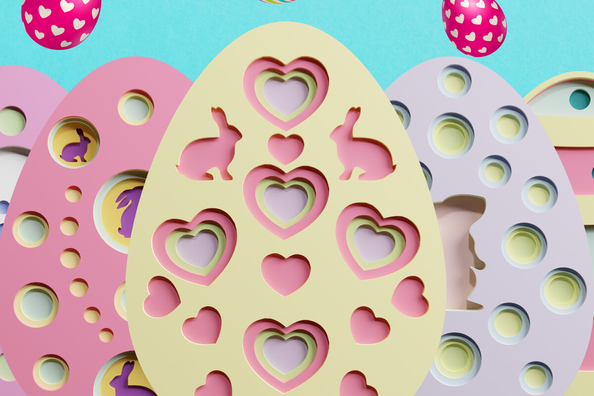 Σετ των 2 Intra απο ξύλο plywood 3mm-4mm πάχος 3D Πασχαλινό αυγό πολλαπλών στρώσεων PaperCut Δίασταση 1200x1200 cm INTRAFABR-62111688