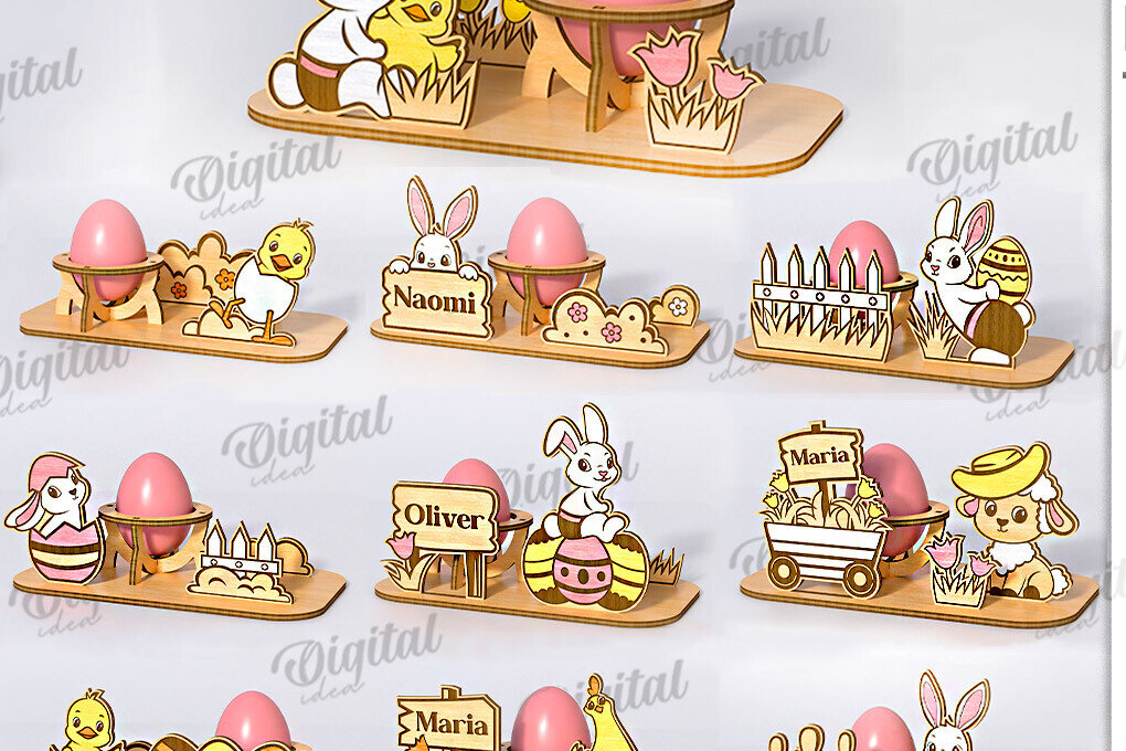 Σετ των 2 Intra απο ξύλο plywood 3mm-4mm πάχος Δέσμη κοπής με λέιζερ τρισδιάστατη βάση πασχαλινών αυγών Δίασταση 15x15 cm INTRAFABR-118213087