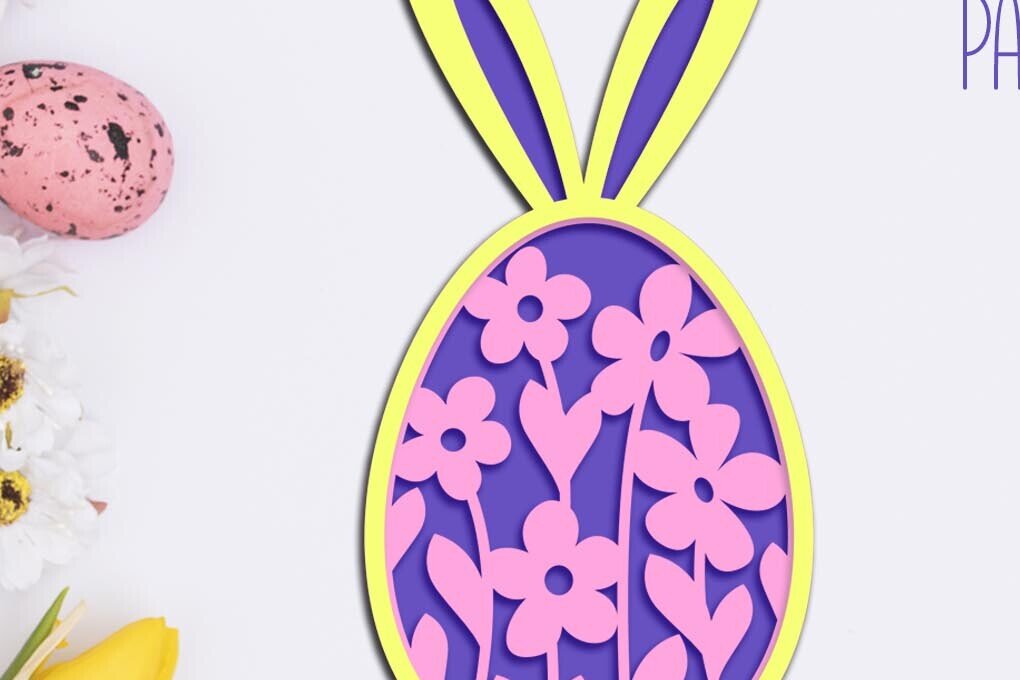 Σετ των 3 Intra απο ξύλο plywood 3mm-4mm πάχος τρισδιάστατο πασχαλινό αυγό με τα αυτιά λαγουδάκι σε στρώσεις Δίασταση 8x8 cm INTRAFABR-89789335