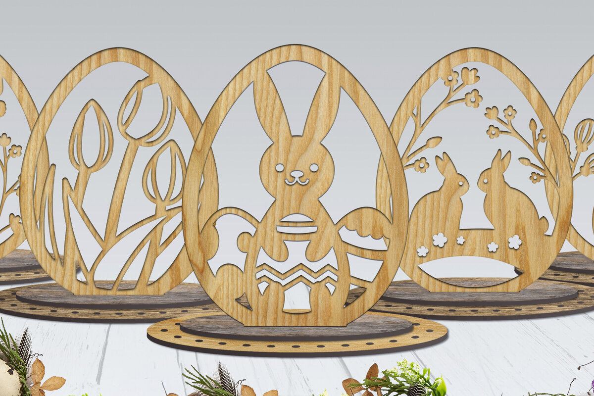 Σετ των 2 Intra απο ξύλο plywood 3mm-4mm πάχος 3D Πασχαλινά αυγά κοπής με λέιζερ. Πασχαλινό περίπτερο Δίασταση 15x15 cm INTRAFABR-88287654