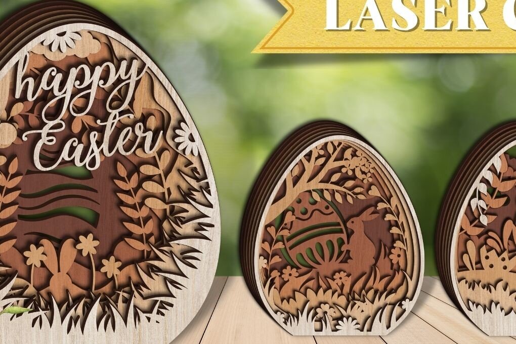 Σετ των 2 Intra απο ξύλο plywood 3mm-4mm πάχος 3D Πασχαλινά Αυγά | Δίασταση 15x15 cm INTRAFABR-65032604