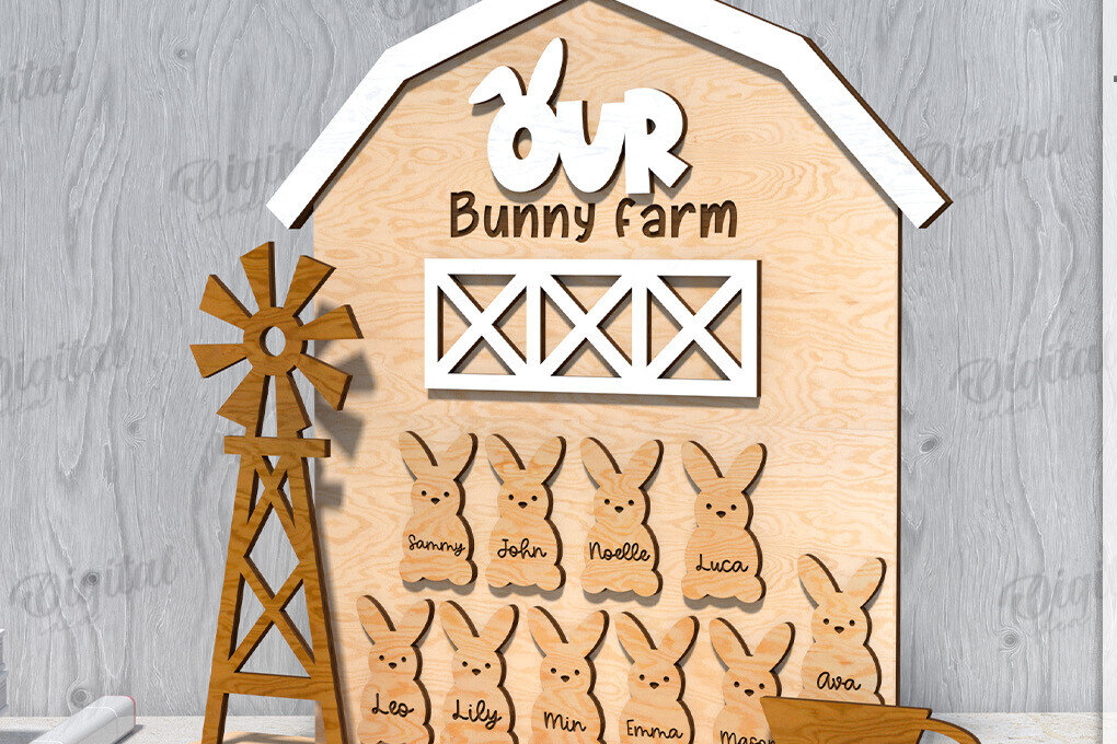 Σετ των 2 Intra απο ξύλο plywood 3mm-4mm πάχος Τρισδιάστατο πασχαλινό διάγραμμα ονομάτων με λέιζερ Δίασταση 15x15 cm INTRAFABR-118492621