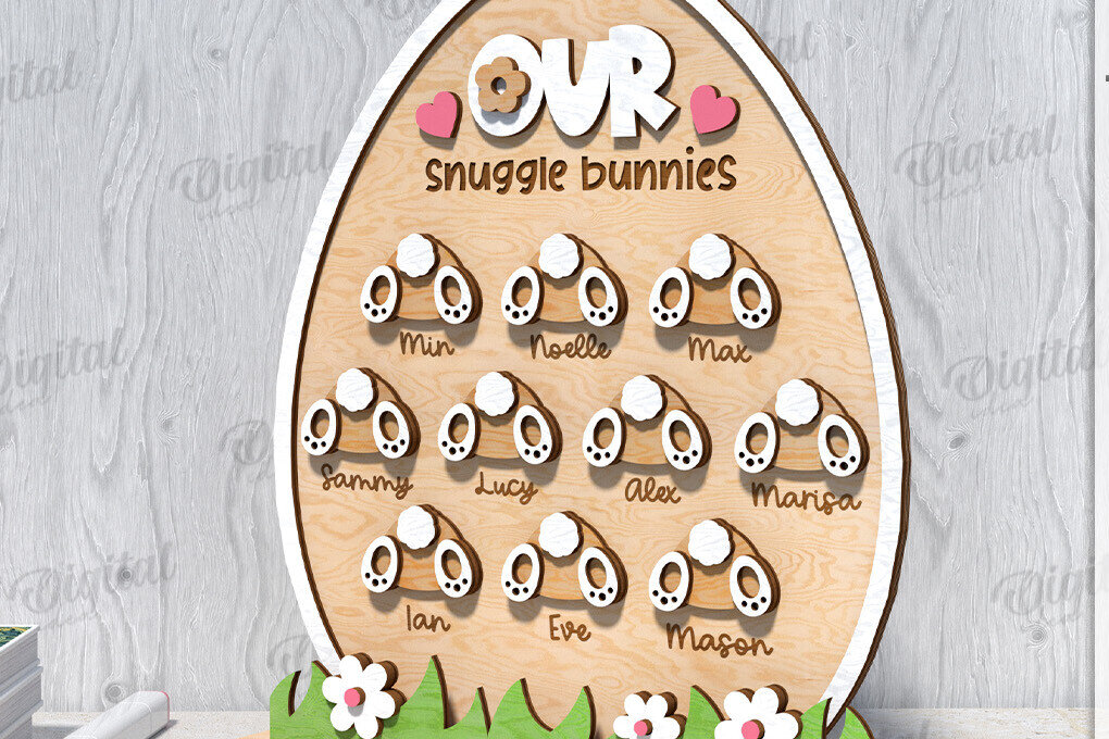 Σετ των 2 Intra απο ξύλο plywood 3mm-4mm πάχος Τρισδιάστατο πασχαλινό διάγραμμα ονομάτων με λέιζερ Δίασταση 15x15 cm INTRAFABR-118492561