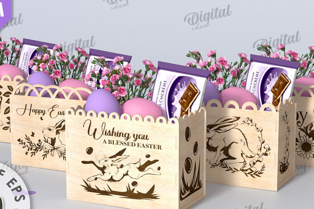 Σετ των 2 Intra απο ξύλο plywood 3mm-4mm πάχος 3D πασχαλινά κουτιά δώρου κοπής με λέιζερ Δίασταση 15x15 cm INTRAFABR-116708430