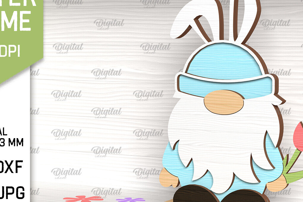 Σετ των 2 Intra απο ξύλο plywood 3mm-4mm πάχος Τρισδιάστατη Πασχαλινό Gnome. 3D Gnome Δίασταση 15x15 cm INTRAFABR-90807607