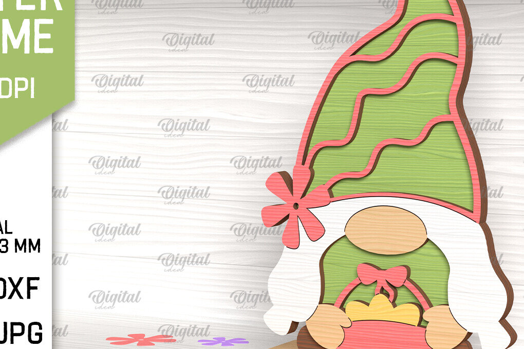 Σετ των 2 Intra απο ξύλο plywood 3mm-4mm πάχος Τρισδιάστατη Πασχαλινό Gnome. 3D Gnome Δίασταση 15x15 cm INTRAFABR-90807858