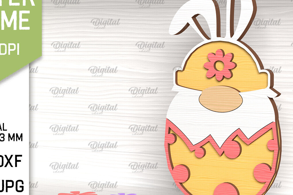 Σετ των 2 Intra απο ξύλο plywood 3mm-4mm πάχος Τρισδιάστατη Πασχαλινό Gnome. 3D Gnome Δίασταση 15x15 cm INTRAFABR-90808038