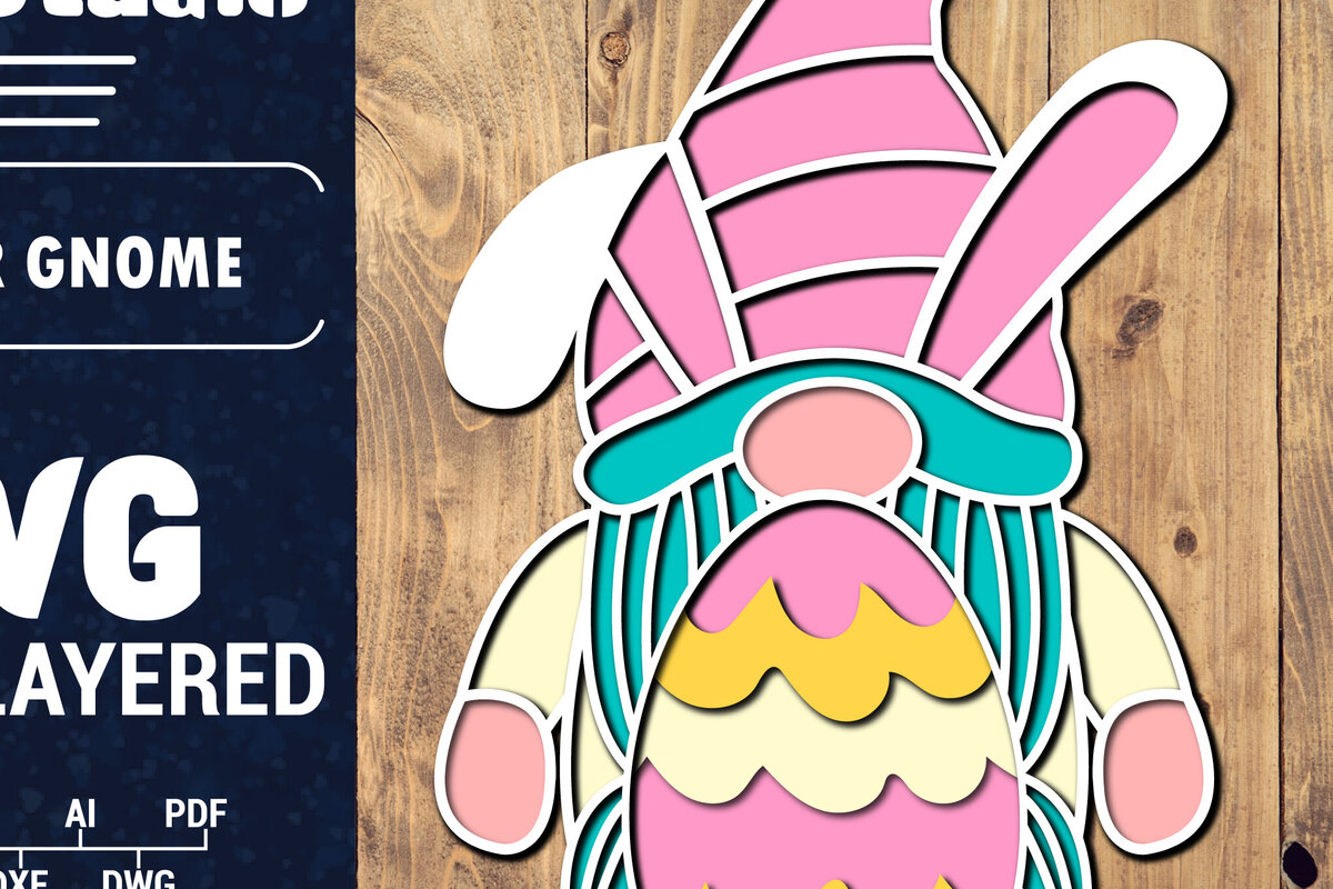 Σετ των 2 Intra απο ξύλο plywood 3mm-4mm πάχος 3D Πασχαλινό Gnome Multilayer PaperCut Δίασταση 1500x1500 cm INTRAFABR-94122039