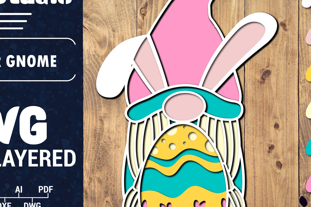 Σετ των 3 Intra απο ξύλο plywood 3mm-4mm πάχος 3D Πασχαλινό Gnome Multilayer PaperCut Δίασταση 1500x1500 cm INTRAFABR-94122043