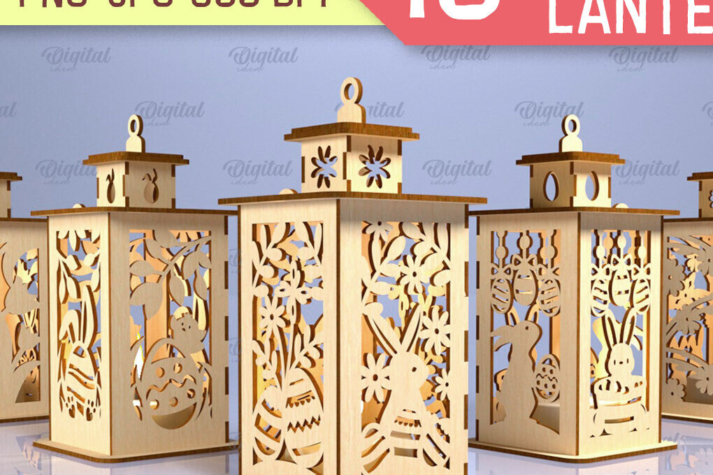 Σετ των 2 Intra απο ξύλο plywood 3mm-4mm πάχος Δέσμη 3D πασχαλινών φαναριών Δίασταση 15x15 cm INTRAFABR-89941223