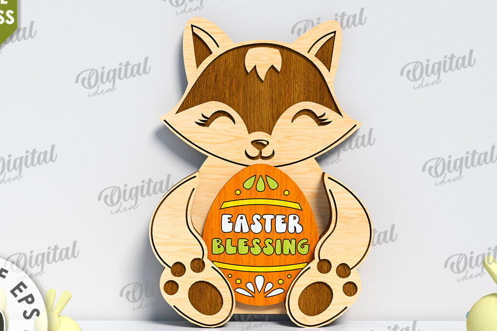 Σετ των 2 Intra απο ξύλο plywood 3mm-4mm πάχος 3D Πασχαλινό Raccoon . Πασχαλινή διακόσμηση Δίασταση 15x15 cm INTRAFABR-117700696