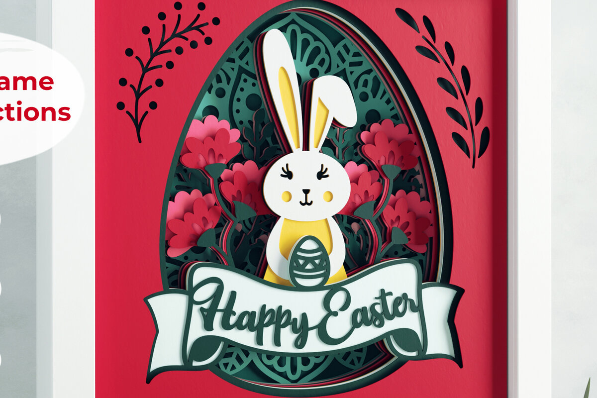 Σετ των 2 Intra απο ξύλο plywood 3mm-4mm πάχος 3D Πασχαλινό κουτί σκιών, χαρούμενο, άνοιξη Δίασταση 8x11 cm INTRAFABR-25763498