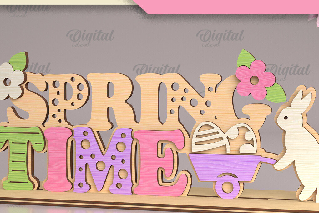 Σετ των 2 Intra απο ξύλο plywood 3mm-4mm πάχος Τρισδιάστατο Πασχαλινό σταντ με λέιζερ. Άνοιξη Δίασταση 15x15 cm INTRAFABR-88287257