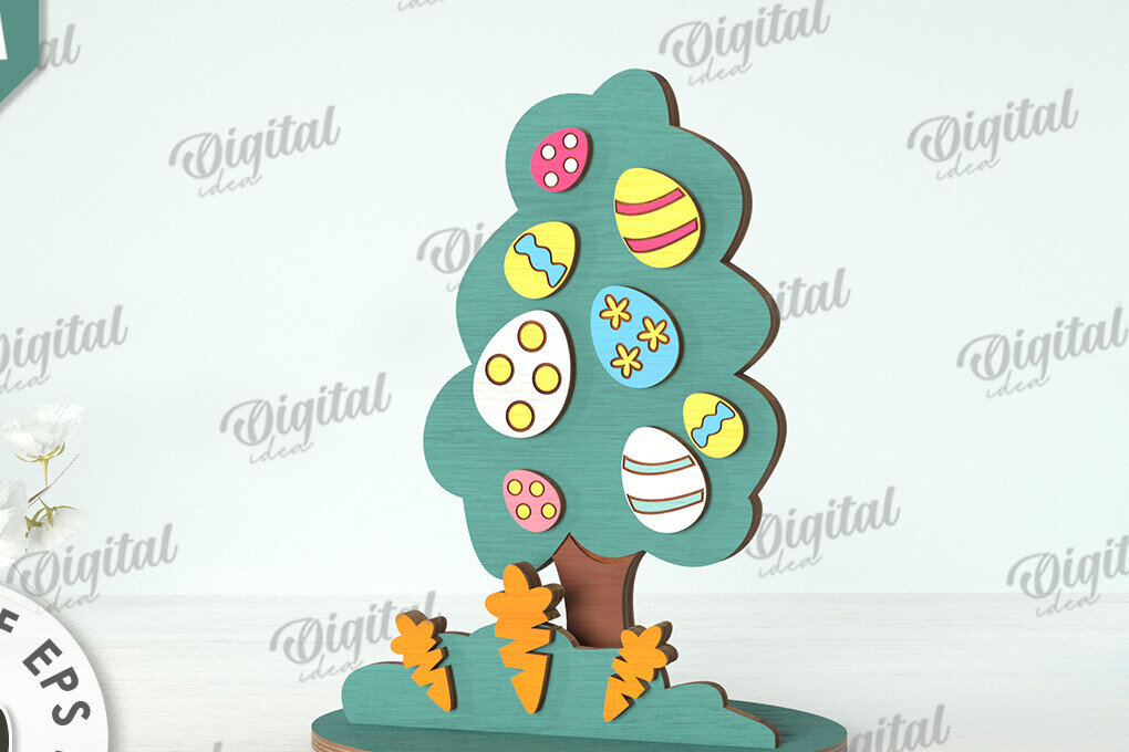 Σετ των 2 Intra απο ξύλο plywood 3mm-4mm πάχος Τρισδιάστατη πασχαλινό δέντρο. Πασχαλινό περίπτερο Δίασταση 15x15 cm INTRAFABR-118276395