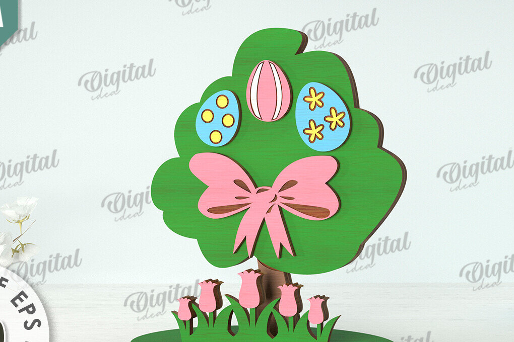 Σετ των 2 Intra απο ξύλο plywood 3mm-4mm πάχος Τρισδιάστατη πασχαλινό δέντρο. Πασχαλινό περίπτερο Δίασταση 15x15 cm INTRAFABR-118276467