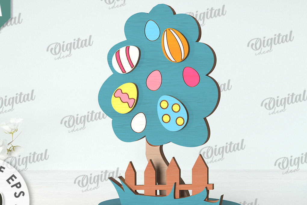 Σετ των 2 Intra απο ξύλο plywood 3mm-4mm πάχος Τρισδιάστατη πασχαλινό δέντρο. Πασχαλινό περίπτερο Δίασταση 15x15 cm INTRAFABR-118276516