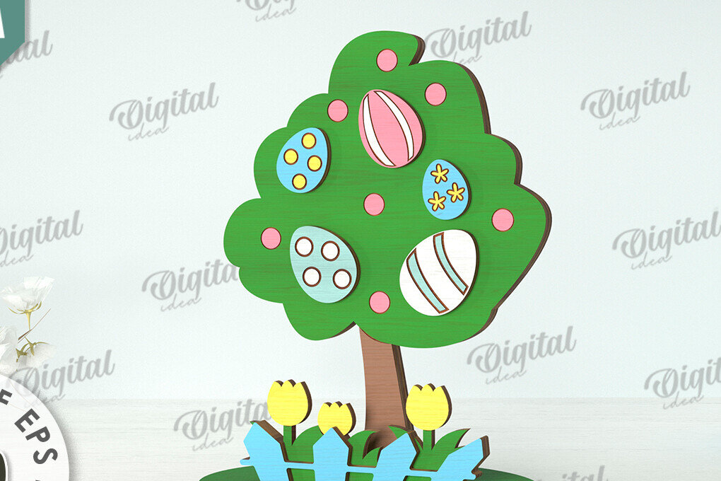 Σετ των 2 Intra απο ξύλο plywood 3mm-4mm πάχος Τρισδιάστατη πασχαλινό δέντρο. Πασχαλινό περίπτερο Δίασταση 15x15 cm INTRAFABR-118276619