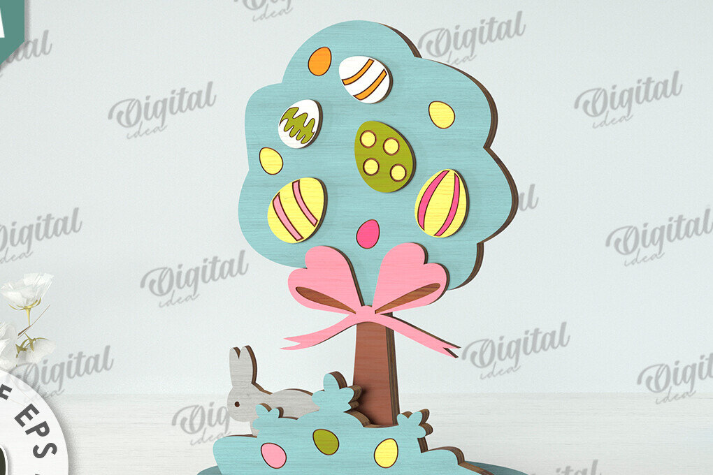 Σετ των 2 Intra απο ξύλο plywood 3mm-4mm πάχος Τρισδιάστατη πασχαλινό δέντρο. Πασχαλινό περίπτερο Δίασταση 15x15 cm INTRAFABR-118276790