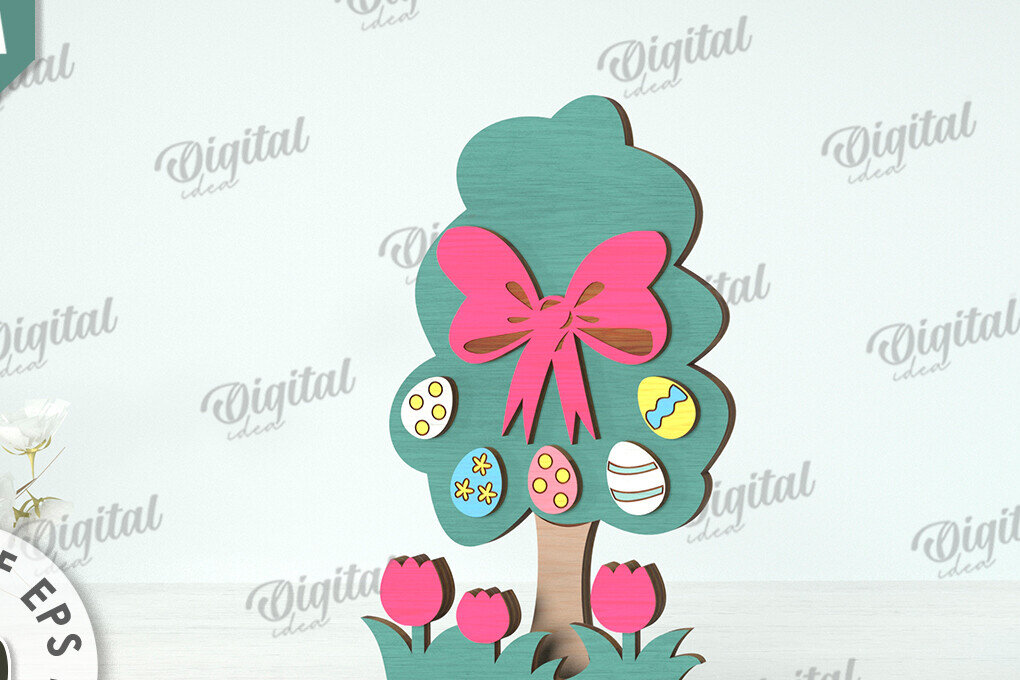 Σετ των 2 Intra απο ξύλο plywood 3mm-4mm πάχος Τρισδιάστατη πασχαλινό δέντρο. Πασχαλινό περίπτερο Δίασταση 15x15 cm INTRAFABR-118276267