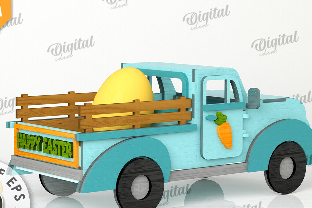 Σετ των 3 Intra απο ξύλο plywood 3mm-4mm πάχος Τρισδιάστατο Πασχαλινό φορτηγό με λέιζερ. 3D Truck Δίασταση 3x3 cm INTRAFABR-116207859