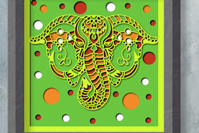 Σετ των 2 Intra απο ξύλο plywood 3mm-4mm πάχος Τρισδιάστατο κουτί σκιών με κεφαλιού ελέφαντα Δίασταση 25x25 cm INTRAFABR-71701723